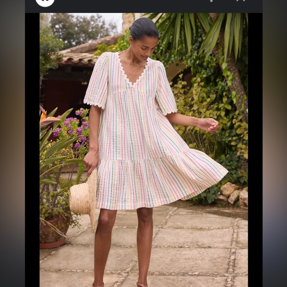 Pastel Multi-Stripe V-Neck Midi Dress